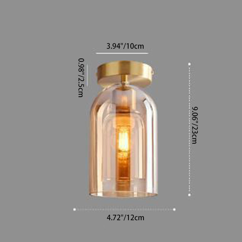 Contemporary Nordic Cylindrical Iron Glass 1-Light Semi-Flush Mount Ceiling Light For Hallway