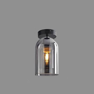 Contemporary Nordic Cylindrical Iron Glass 1-Light Semi-Flush Mount Ceiling Light For Hallway