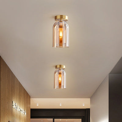 Contemporary Nordic Cylindrical Iron Glass 1-Light Semi-Flush Mount Ceiling Light For Hallway
