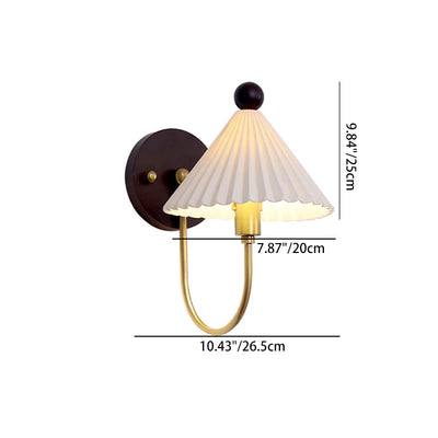 Traditional Vintage Pleated Umbrella-shaped Solid Wood Hardware Ceramic 1-Light Wall Sconce Lamp For Bedroom