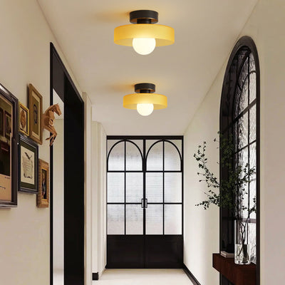 Contemporary Nordic Round Ball Copper Glass 1-Light Semi-Flush Mount Ceiling Light For Hallway