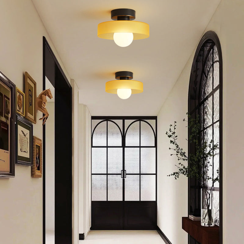 Contemporary Nordic Round Ball Copper Glass 1-Light Semi-Flush Mount Ceiling Light For Hallway