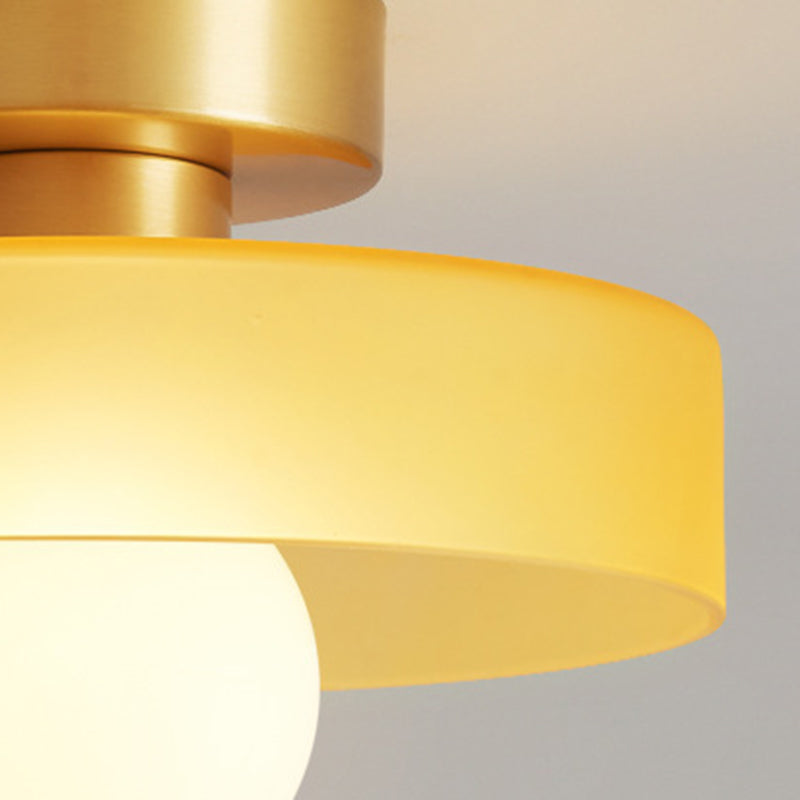 Contemporary Nordic Round Ball Copper Glass 1-Light Semi-Flush Mount Ceiling Light For Hallway