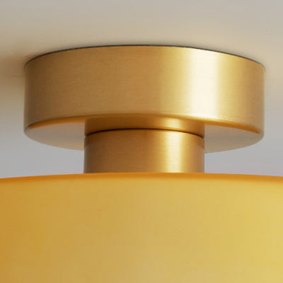 Contemporary Nordic Round Ball Copper Glass 1-Light Semi-Flush Mount Ceiling Light For Hallway