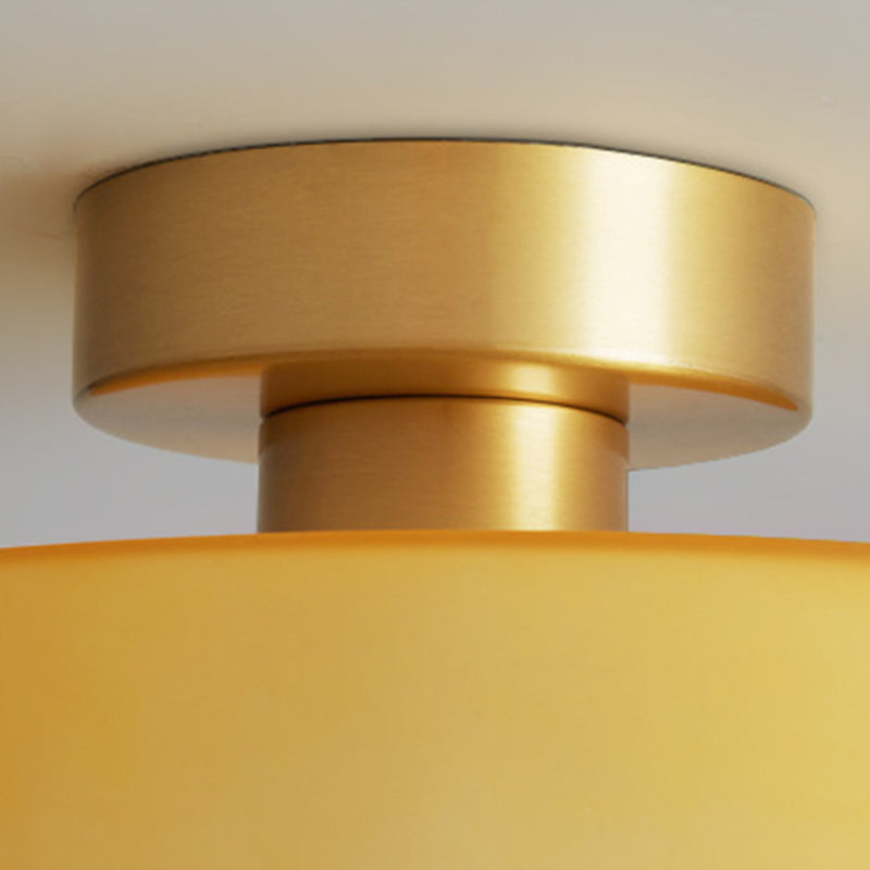 Contemporary Nordic Round Ball Copper Glass 1-Light Semi-Flush Mount Ceiling Light For Hallway