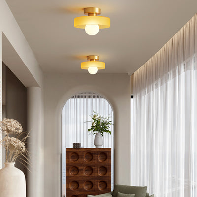Contemporary Nordic Round Ball Copper Glass 1-Light Semi-Flush Mount Ceiling Light For Hallway