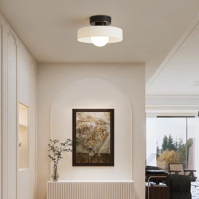 Contemporary Nordic Round Ball Copper Glass 1-Light Semi-Flush Mount Ceiling Light For Hallway