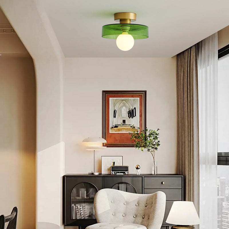 Contemporary Nordic Round Ball Copper Glass 1-Light Semi-Flush Mount Ceiling Light For Hallway