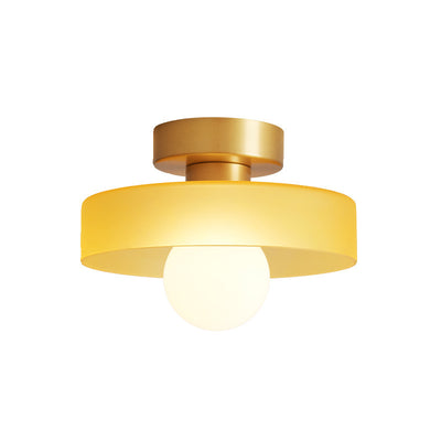 Contemporary Nordic Round Ball Copper Glass 1-Light Semi-Flush Mount Ceiling Light For Hallway
