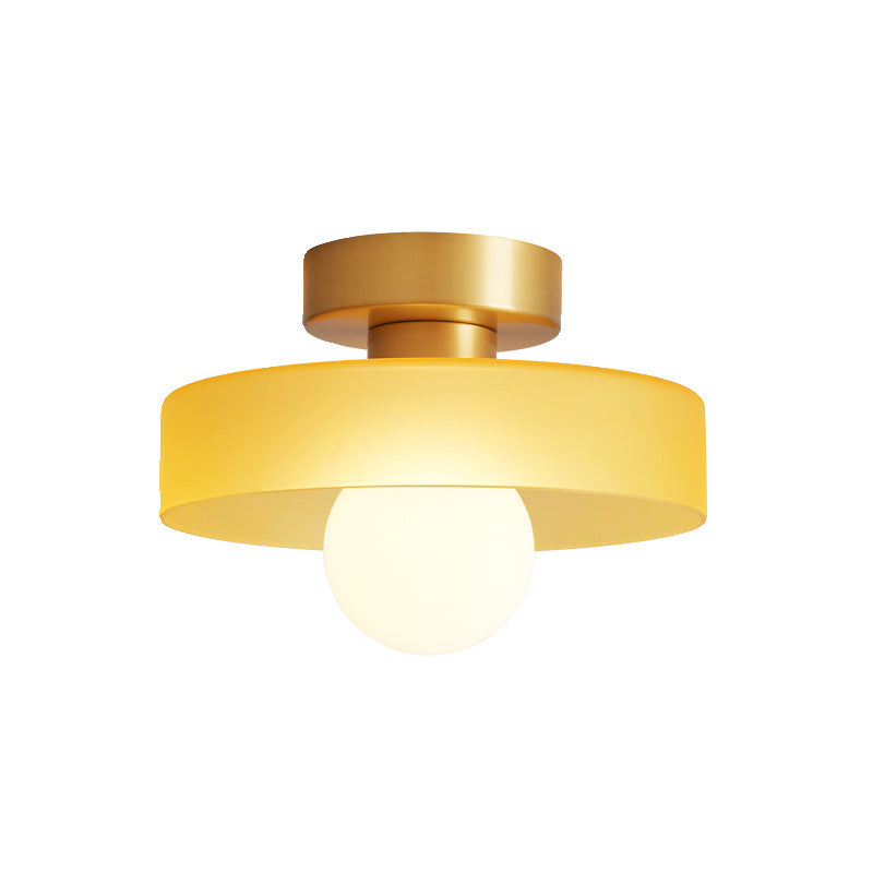 Contemporary Nordic Round Ball Copper Glass 1-Light Semi-Flush Mount Ceiling Light For Hallway