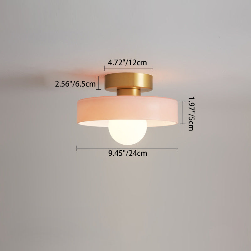 Contemporary Nordic Round Ball Copper Glass 1-Light Semi-Flush Mount Ceiling Light For Hallway