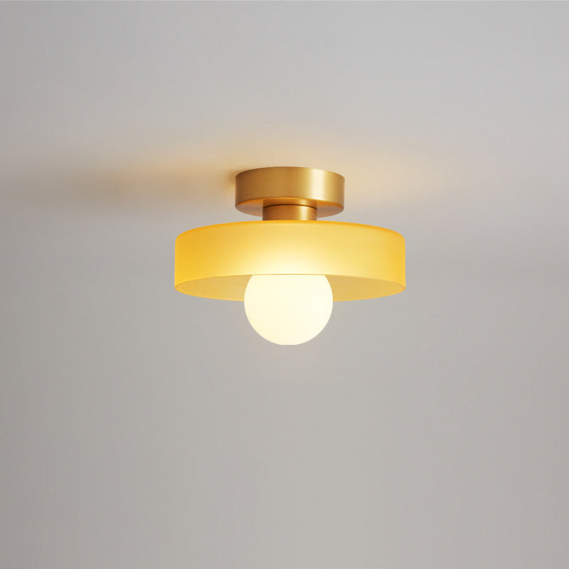 Contemporary Nordic Round Ball Copper Glass 1-Light Semi-Flush Mount Ceiling Light For Hallway