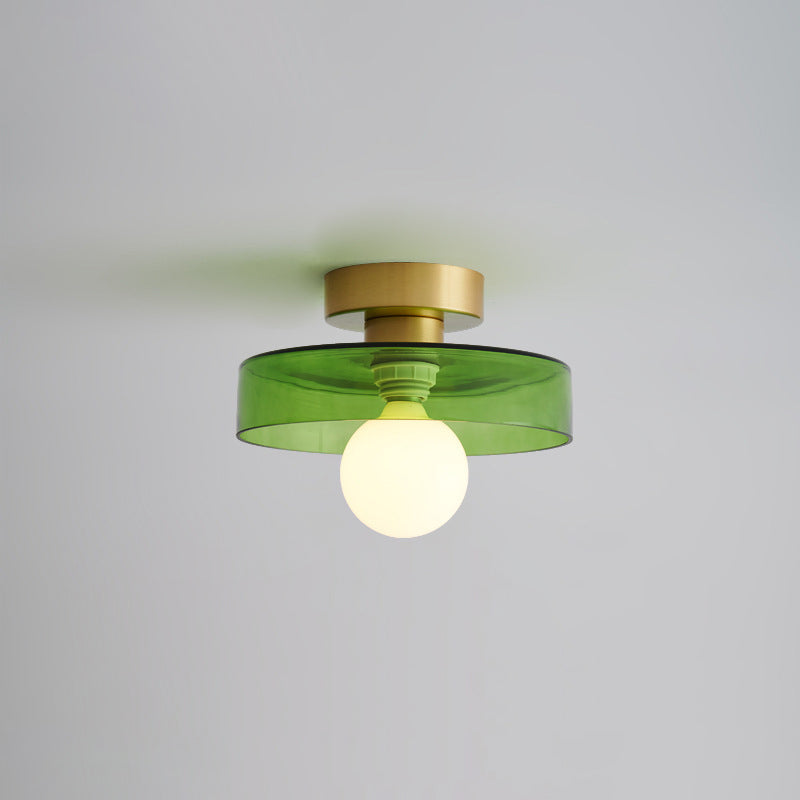 Contemporary Nordic Round Ball Copper Glass 1-Light Semi-Flush Mount Ceiling Light For Hallway