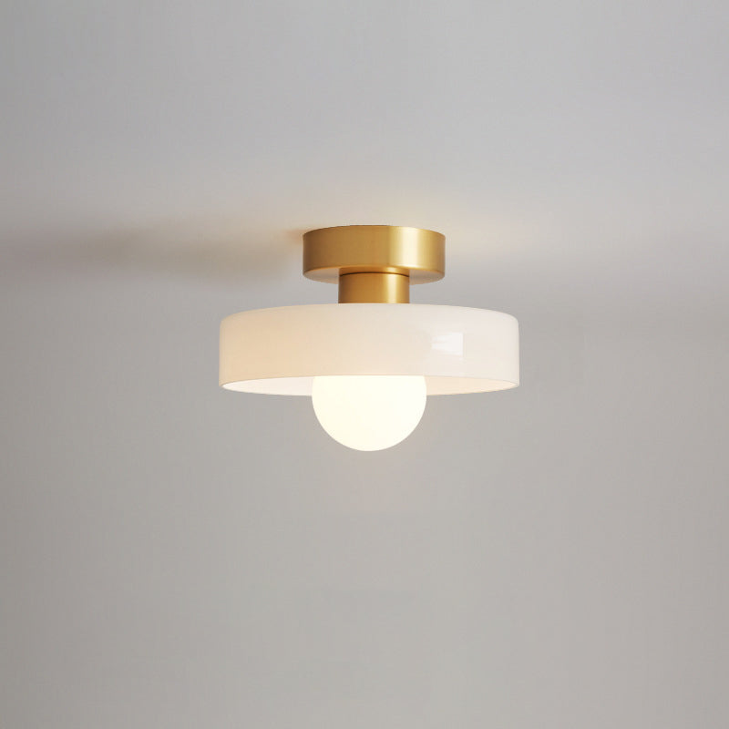 Contemporary Nordic Round Ball Copper Glass 1-Light Semi-Flush Mount Ceiling Light For Hallway