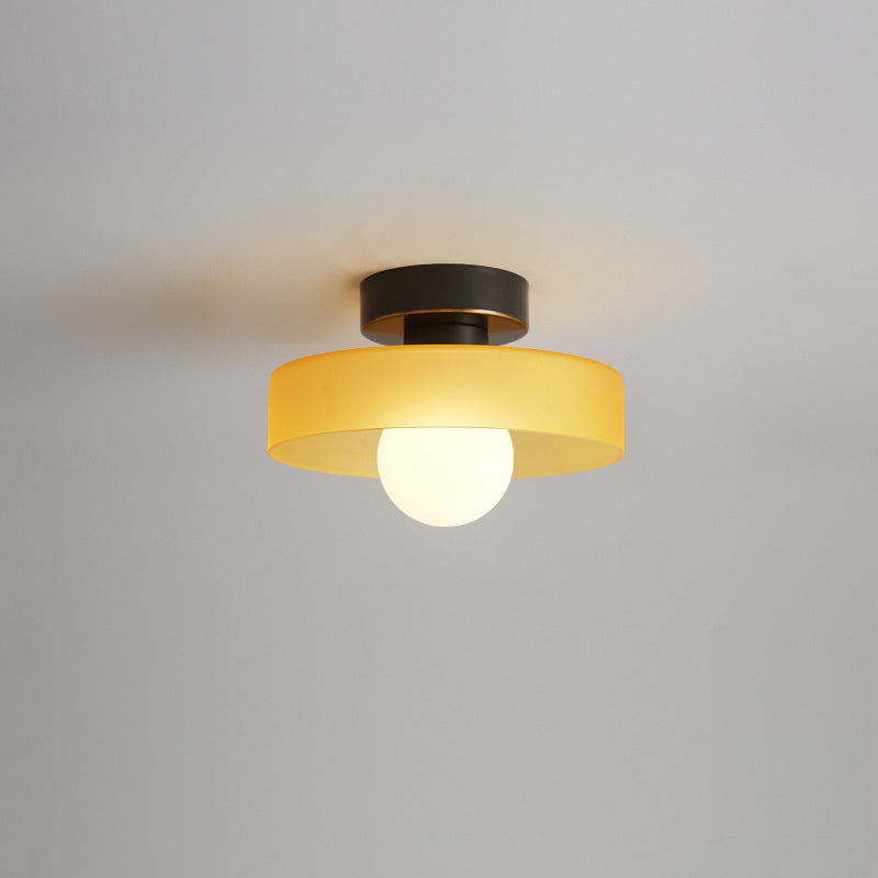 Contemporary Nordic Round Ball Copper Glass 1-Light Semi-Flush Mount Ceiling Light For Hallway