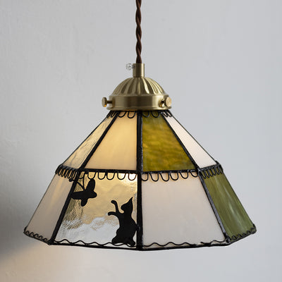 Traditional Tiffany Round Cat Pattern Brass Glass 1-Light Wall Sconce Lamp For Bedroom