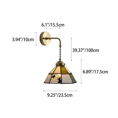 Traditional Tiffany Round Cat Pattern Brass Glass 1-Light Wall Sconce Lamp For Bedroom