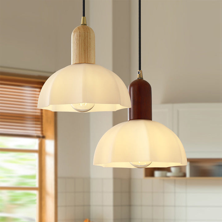 Traditional Vintage Octagonal Iron Rubber Wood Glass 1/2/3-Light Pendant Light For Dining Room