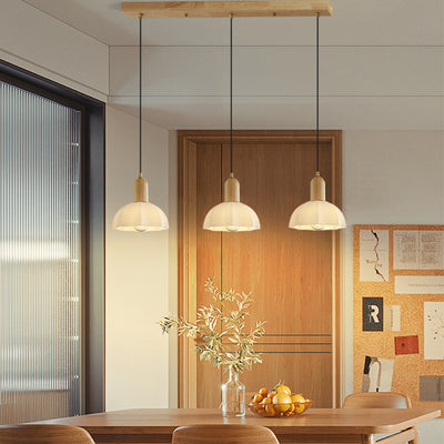 Traditional Vintage Octagonal Iron Rubber Wood Glass 1/2/3-Light Pendant Light For Dining Room