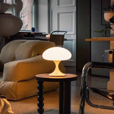 Contemporary Nordic Rechargeable Round Jellyfish Metal Glass LED Night Light Table Lamp For Bedroom