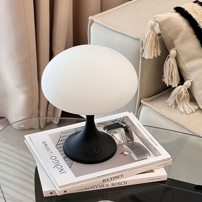 Contemporary Nordic Rechargeable Round Jellyfish Metal Glass LED Night Light Table Lamp For Bedroom