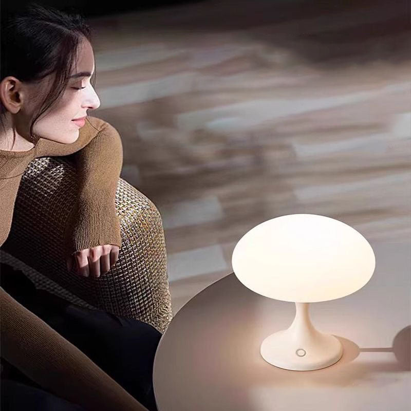Contemporary Nordic Rechargeable Round Jellyfish Metal Glass LED Night Light Table Lamp For Bedroom