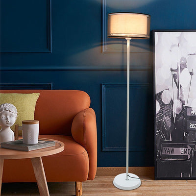 Modern Minimalist Double-Layer Cylindrical Metal Fabric 1-Light Standing Floor Lamp For Living Room