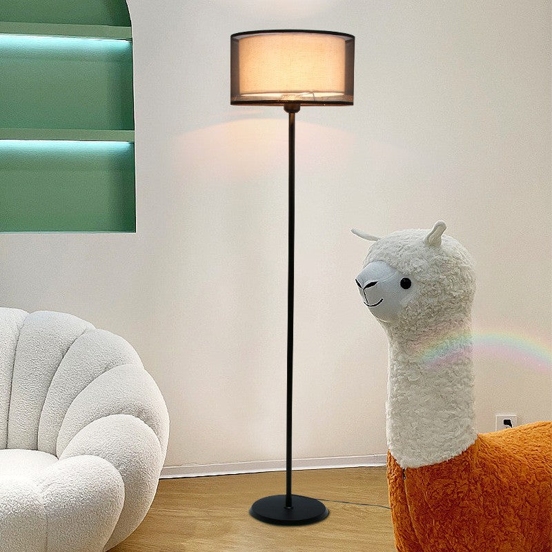 Modern Minimalist Double-Layer Cylindrical Metal Fabric 1-Light Standing Floor Lamp For Living Room