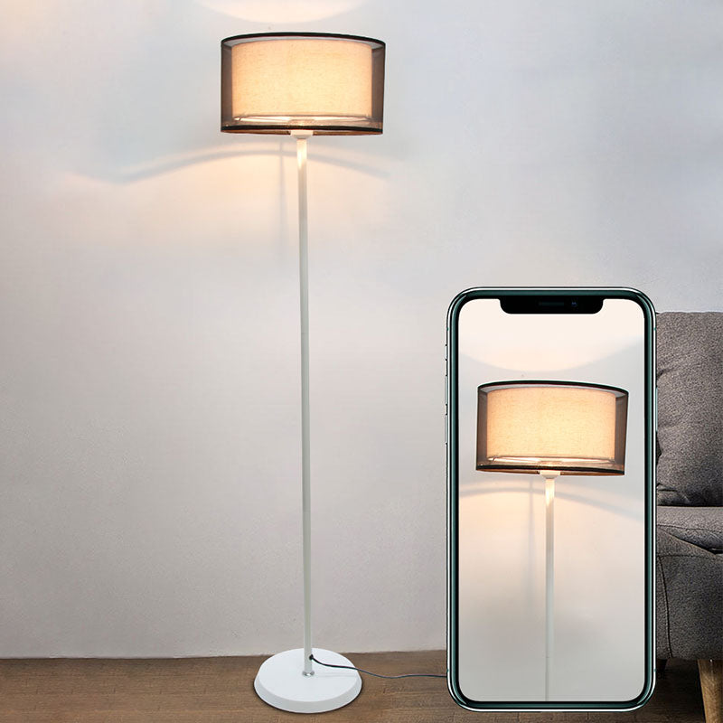 Modern Minimalist Double-Layer Cylindrical Metal Fabric 1-Light Standing Floor Lamp For Living Room