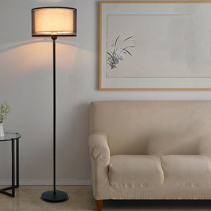 Modern Minimalist Double-Layer Cylindrical Metal Fabric 1-Light Standing Floor Lamp For Living Room
