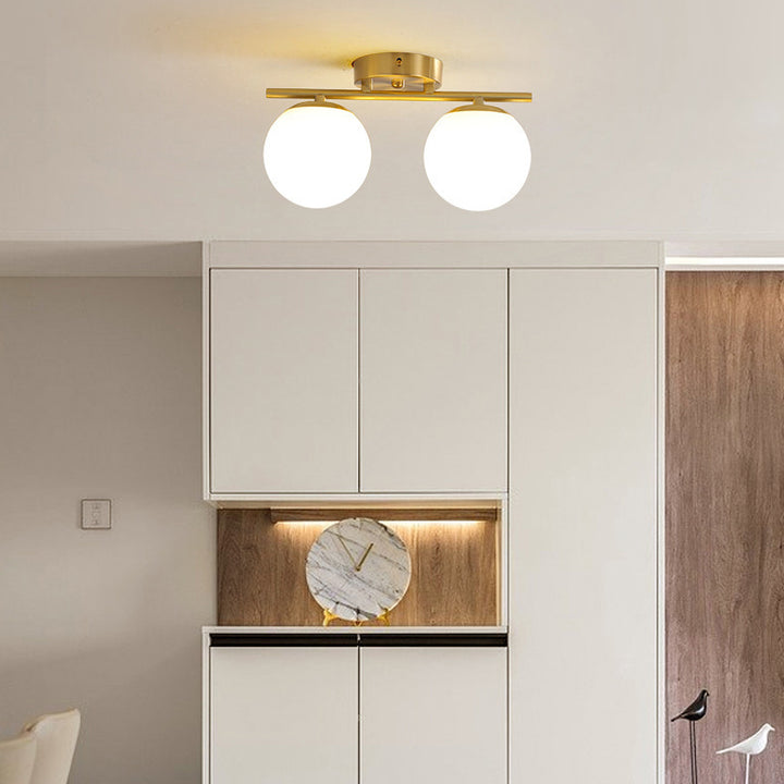 Moderne minimalistische lange kugelförmige Eisen-Glas 2/3-Licht Semi-Flush-Mount-Deckenleuchte für Flure 