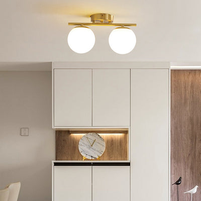 Modern Minimalist Long Ball-Shaped Iron Glass 2/3-Light Semi-Flush Mount Ceiling Light For Hallways
