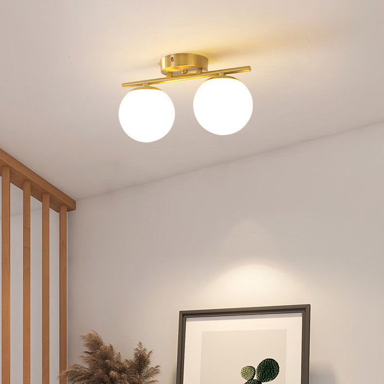Modern Minimalist Long Ball-Shaped Iron Glass 2/3-Light Semi-Flush Mount Ceiling Light For Hallways