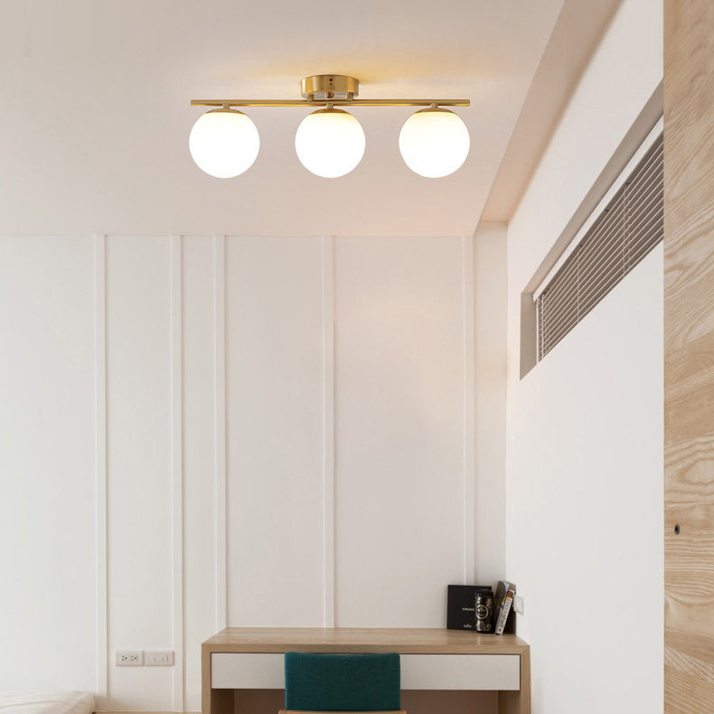 Modern Minimalist Long Ball-Shaped Iron Glass 2/3-Light Semi-Flush Mount Ceiling Light For Hallways