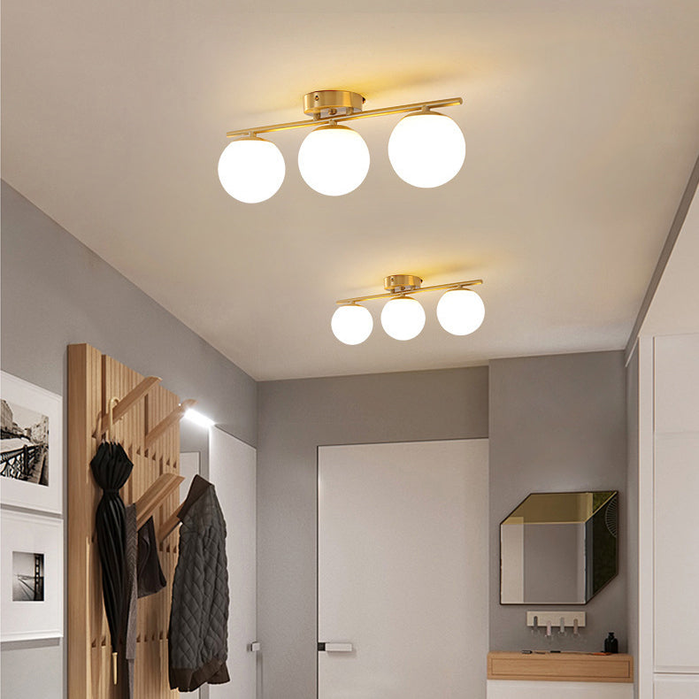 Modern Minimalist Long Ball-Shaped Iron Glass 2/3-Light Semi-Flush Mount Ceiling Light For Hallways