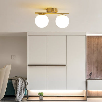 Modern Minimalist Long Ball-Shaped Iron Glass 2/3-Light Semi-Flush Mount Ceiling Light For Hallways