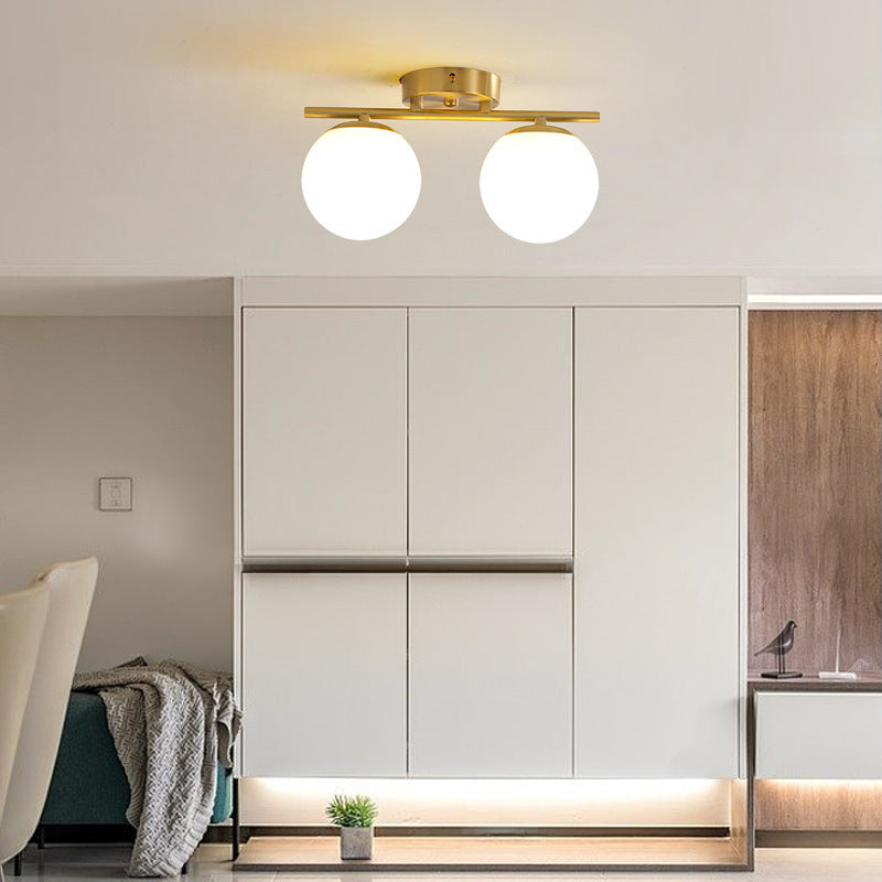 Modern Minimalist Long Ball-Shaped Iron Glass 2/3-Light Semi-Flush Mount Ceiling Light For Hallways