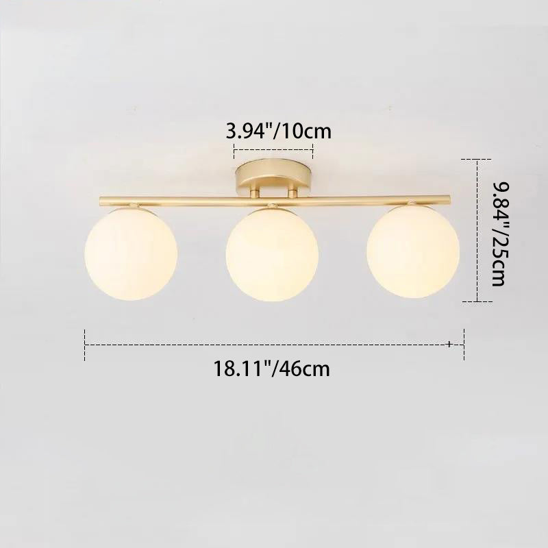 Modern Minimalist Long Ball-Shaped Iron Glass 2/3-Light Semi-Flush Mount Ceiling Light For Hallways