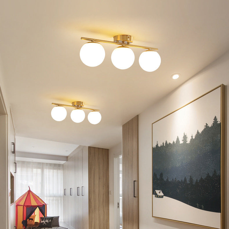 Moderne minimalistische lange kugelförmige Eisen-Glas 2/3-Licht Semi-Flush-Mount-Deckenleuchte für Flure 