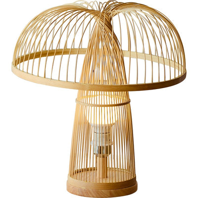 Traditional Japanese Mushroom-Shaped Bamboo Weaving 1-Light Table Lamp For Bedroom