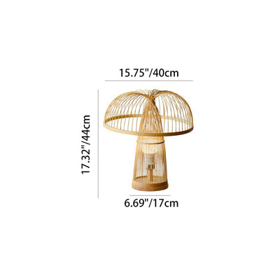 Traditional Japanese Mushroom-Shaped Bamboo Weaving 1-Light Table Lamp For Bedroom