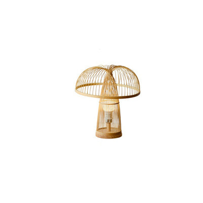 Traditional Japanese Mushroom-Shaped Bamboo Weaving 1-Light Table Lamp For Bedroom