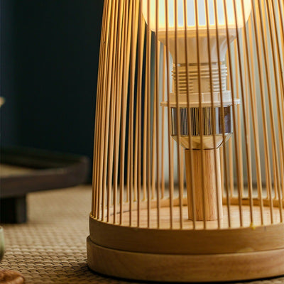 Traditional Japanese Mushroom-Shaped Bamboo Weaving 1-Light Table Lamp For Bedroom