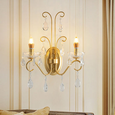 Traditional French Butterfly-Shaped Iron Crystal Glass 2-Light Wall Sconce Lamp For Bedroom