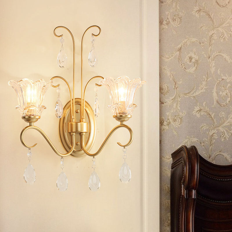 Traditional French Butterfly-Shaped Iron Crystal Glass 2-Light Wall Sconce Lamp For Bedroom