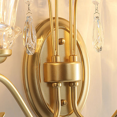 Traditional French Butterfly-Shaped Iron Crystal Glass 2-Light Wall Sconce Lamp For Bedroom