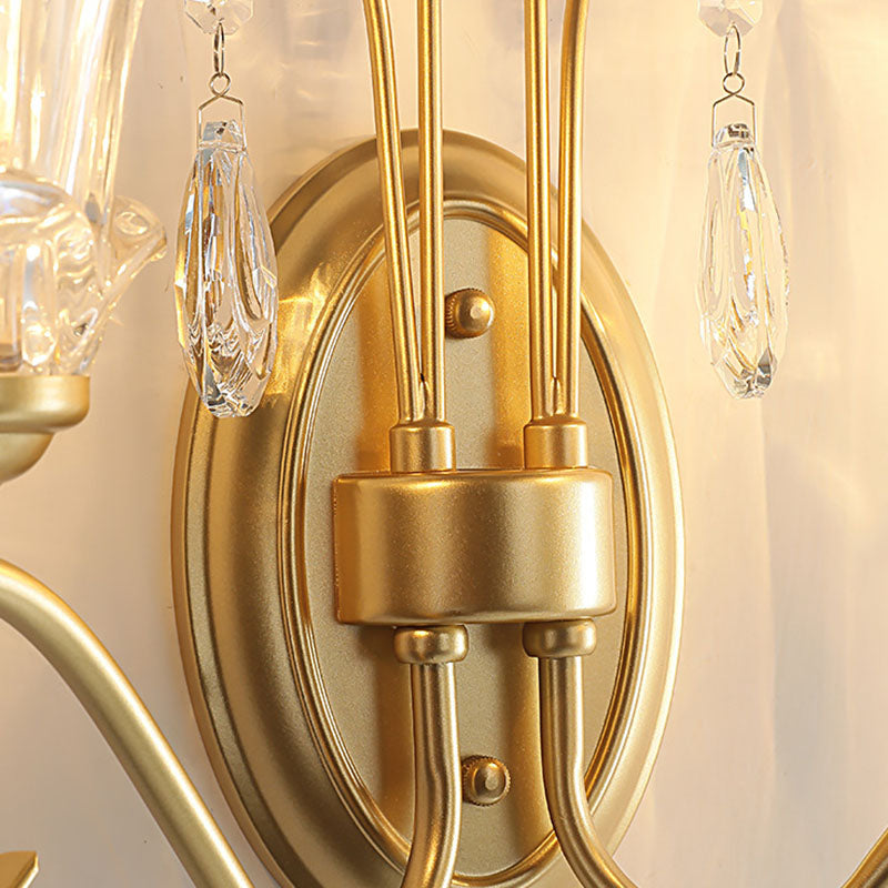 Traditional French Butterfly-Shaped Iron Crystal Glass 2-Light Wall Sconce Lamp For Bedroom