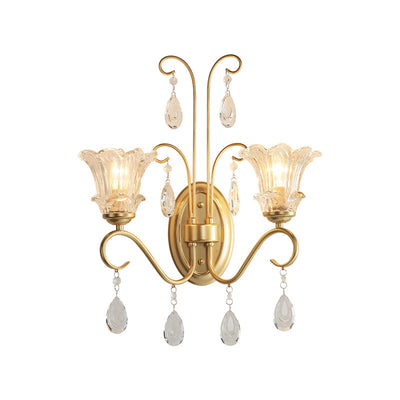 Traditional French Butterfly-Shaped Iron Crystal Glass 2-Light Wall Sconce Lamp For Bedroom