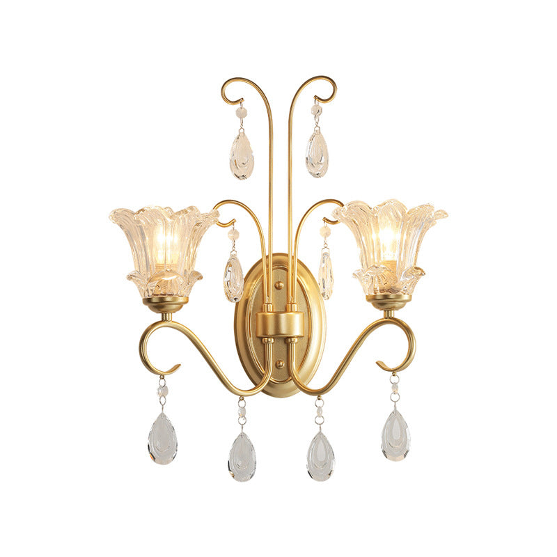 Traditional French Butterfly-Shaped Iron Crystal Glass 2-Light Wall Sconce Lamp For Bedroom