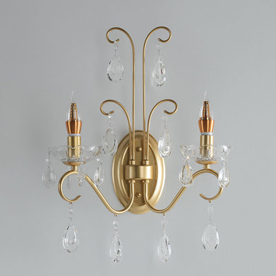 Traditional French Butterfly-Shaped Iron Crystal Glass 2-Light Wall Sconce Lamp For Bedroom
